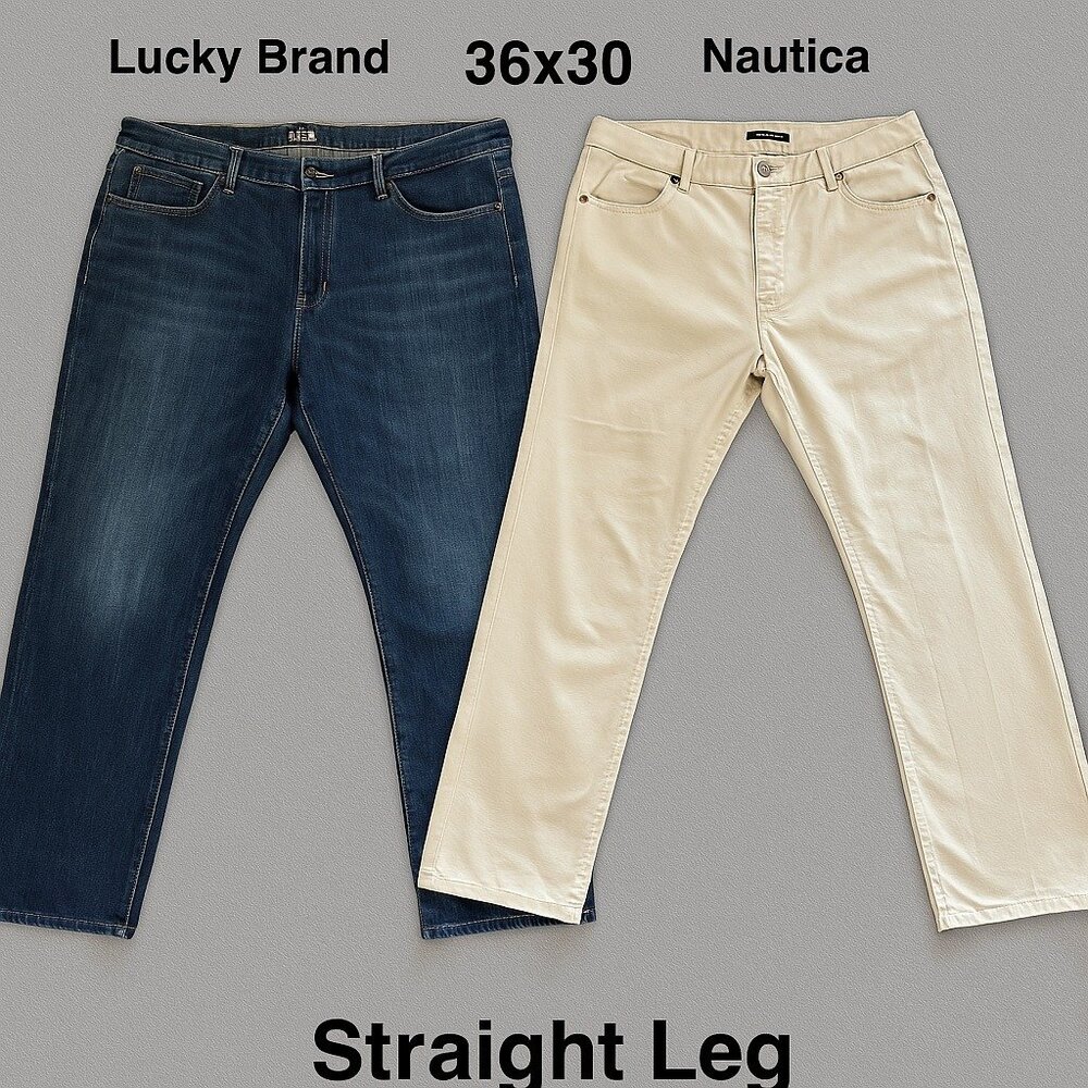 Lot of 2 Men’s Pants 36x30‎ Lucky Brand Jeans, Nautica Khaki Spinnaker,Straight